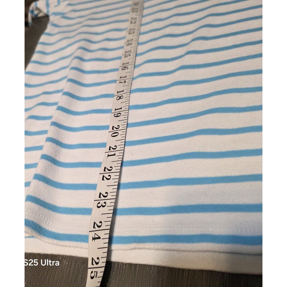 Quacker Factory Blue Striped Shirt Palm Tree sequin beaded Beachy Coastal L - Picture 4 of 11